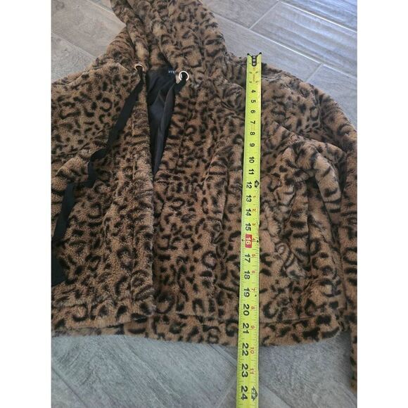 Women's Hyfve Animal Leopard Print Open Front Hooded Jacket Coat Size Large‎ - Picture 2 of 8